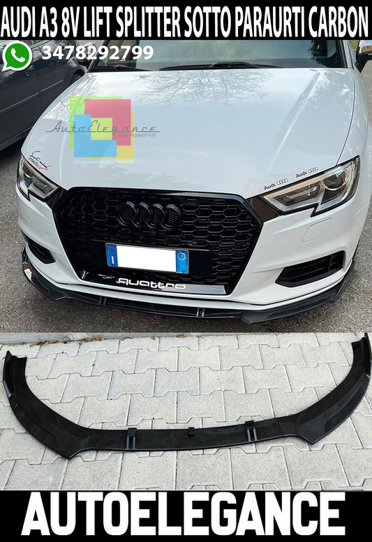 AUDI A3 8V LIFT SOTTO PARAURTI ANTERIORE CARBONIO RS3 DESIGN SPLITTER CARBON AUTOELEGANCERICAMBI