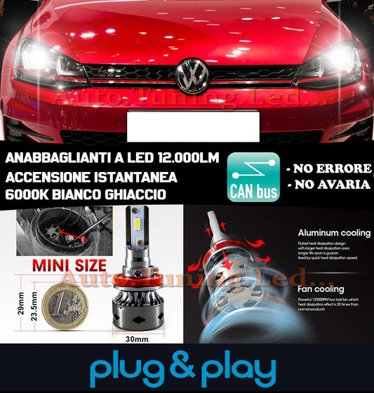 LAMPADE ANABBAGLIANTI LED VW GOLF 7 VII 2012+ ISTANTANEO NO AVARIA 12.000LM