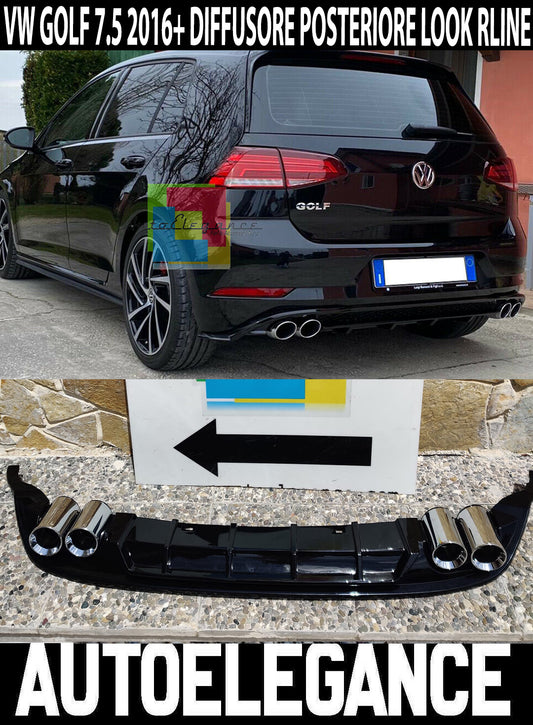 VW GOLF 7.5 2017-2020 REAR DIFFUSER UNDER BUMPER FOUR TIP ABS