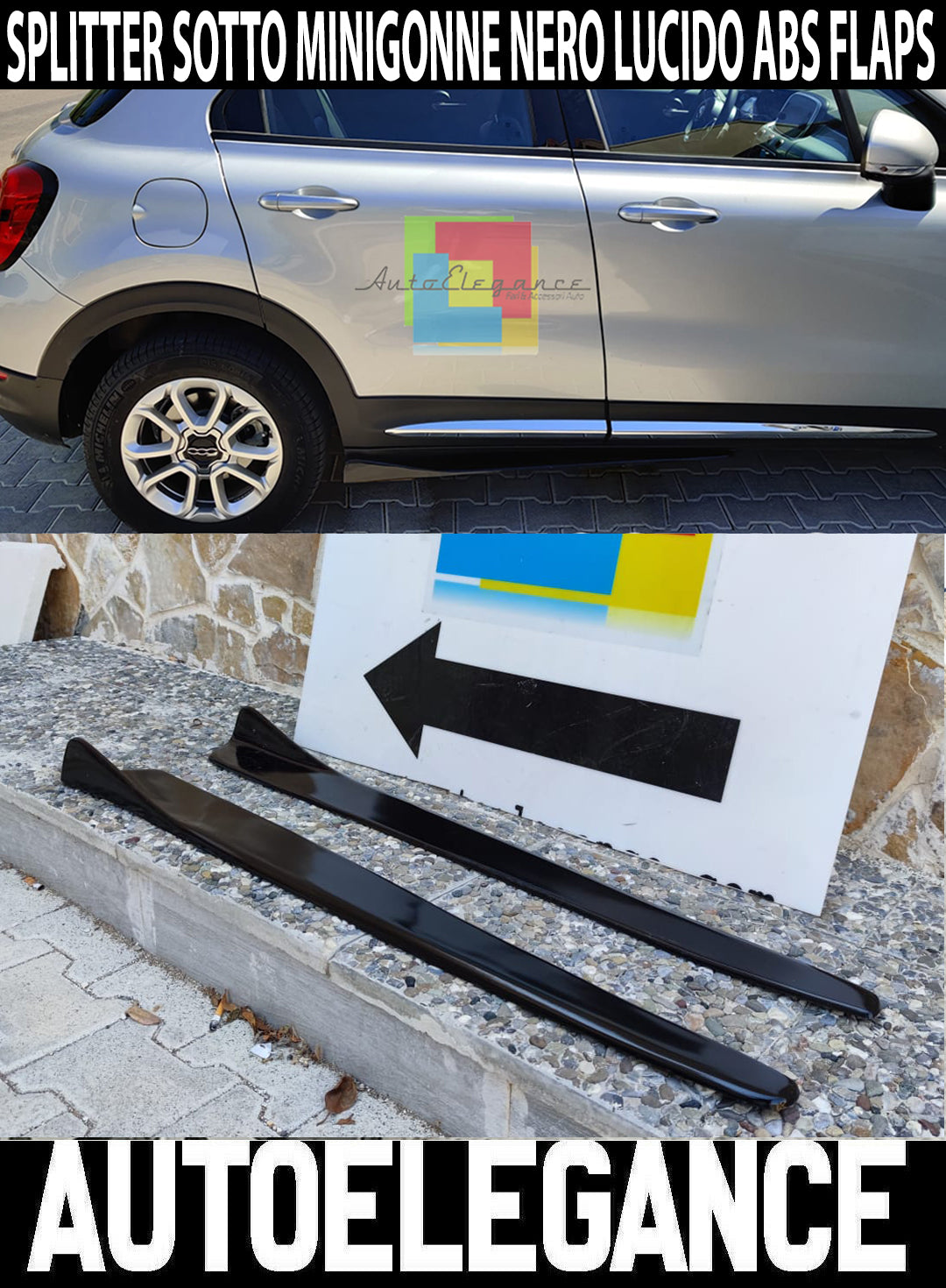 FIAT 500X FLAPS UNDER SIDE SKIRTS ABS / PLASTIC GLOSSY BLACK SPLITTER
