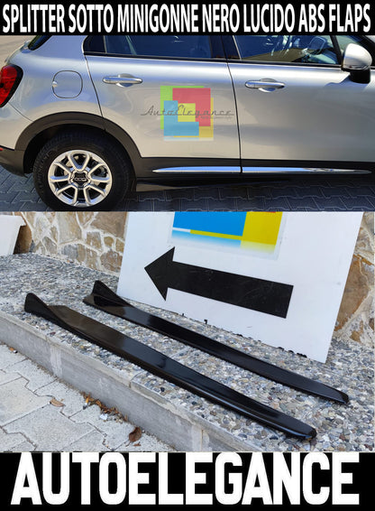 FIAT 500X FLAPS UNDER SIDE SKIRTS ABS / PLASTIC GLOSSY BLACK SPLITTER
