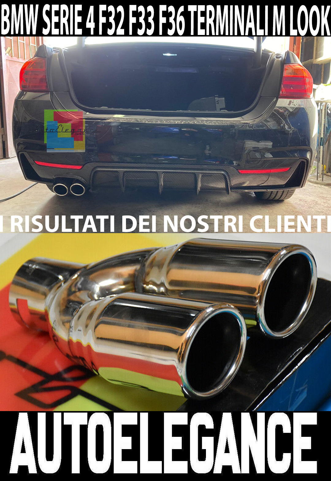 BMW SERIE 4 F32 F33 F36 TERMINALI DI SCARICO CROMATI INOX DOPPIO USCITA INOX AUTOELEGANCERICAMBI