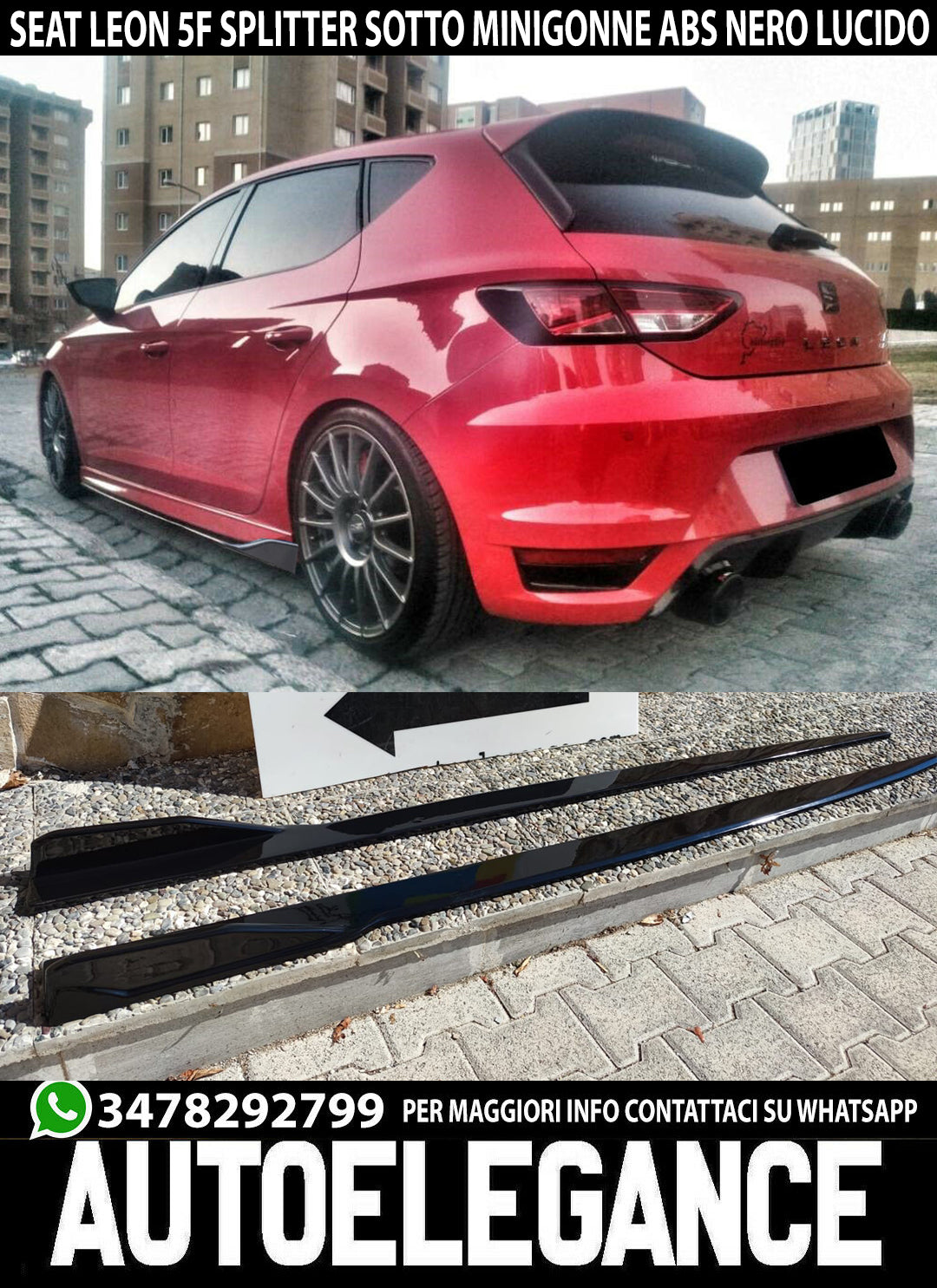 LAMA SOTTO MINIGONNE PER SEAT LEON 5F 2012-2018 SPOILER SPLITTER ABS NERO