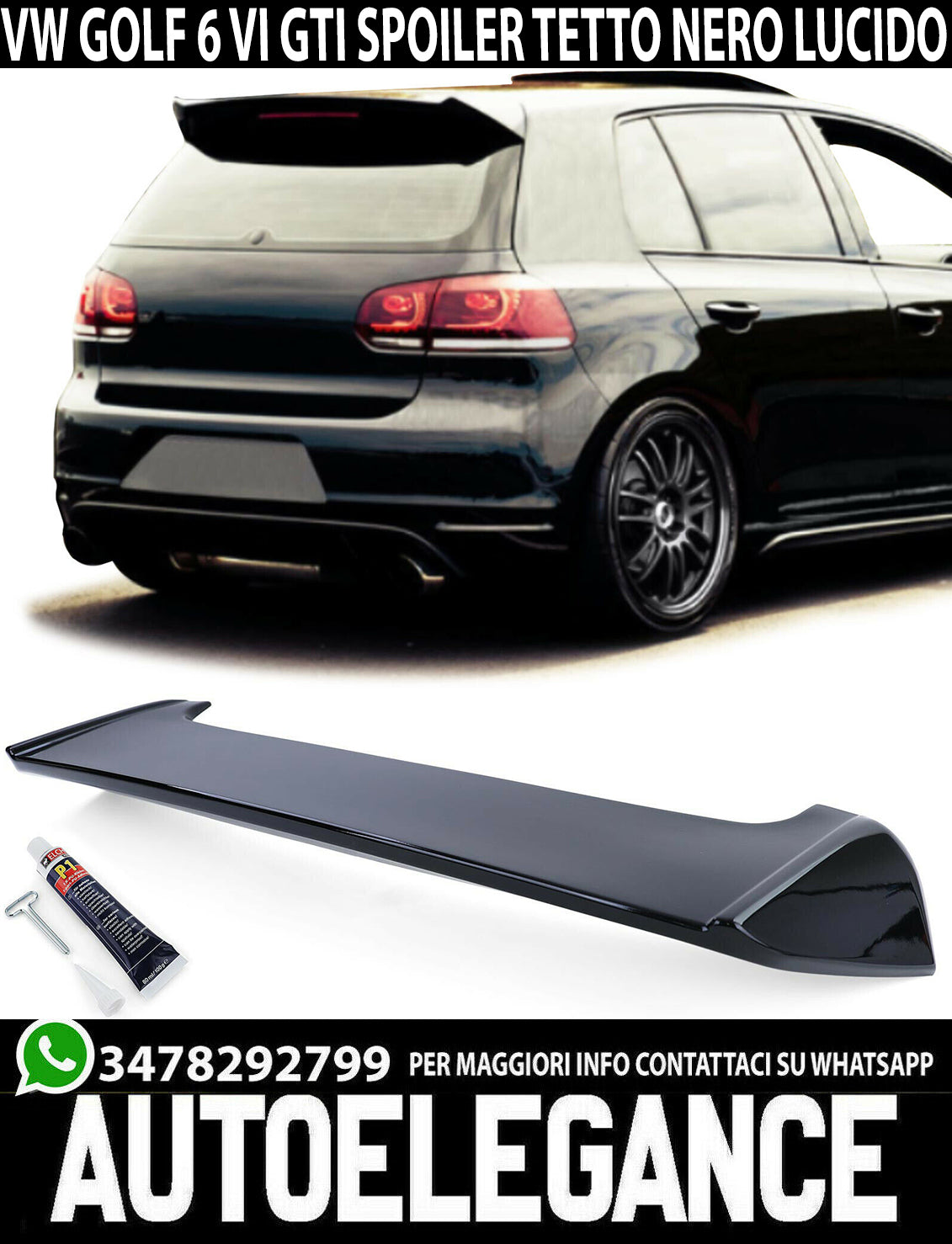 ROOF SPOILER FOR VW GOLF 6 VI GTI 2008-2012 SPORT REAR GLOSS BLACK