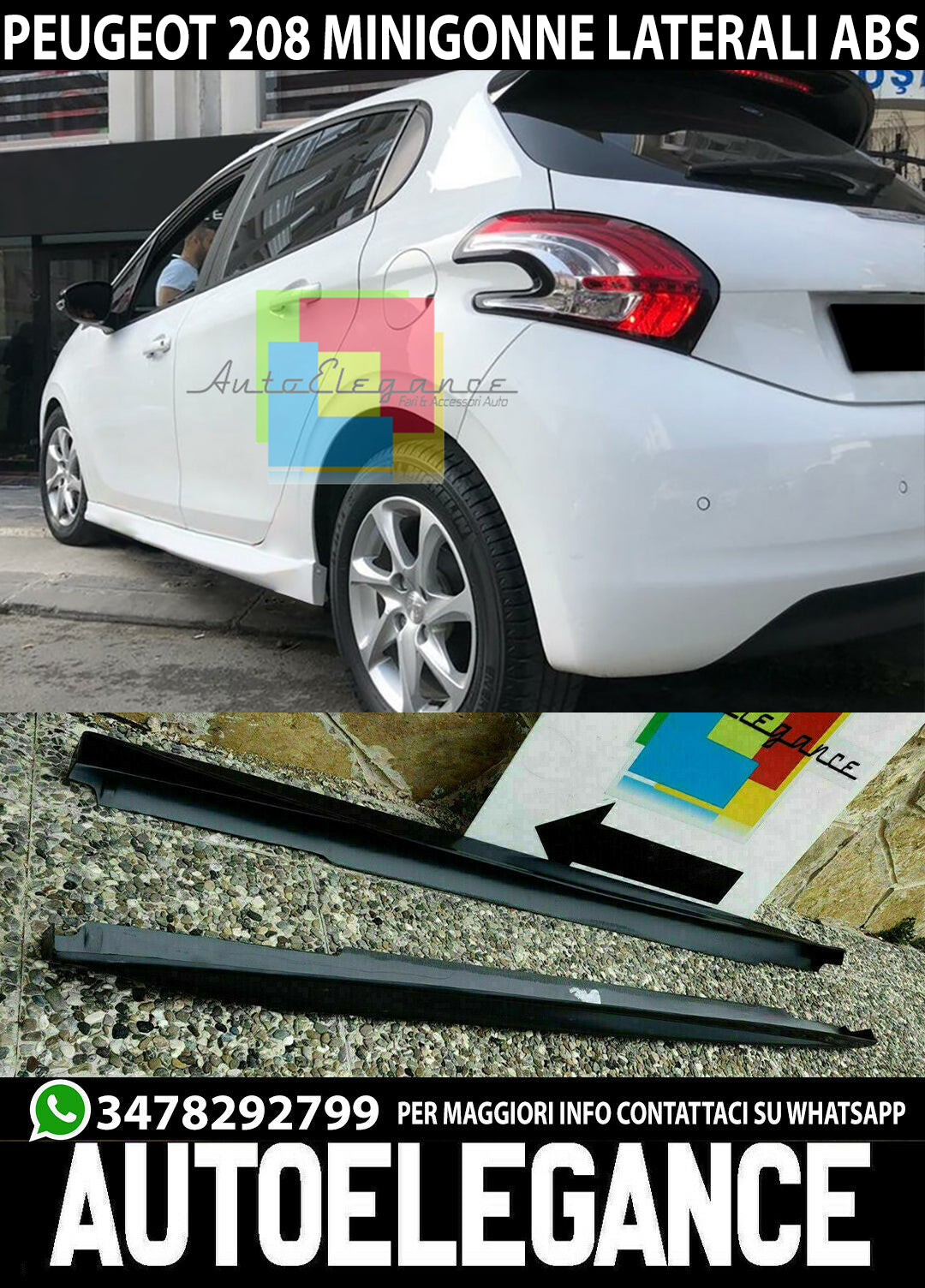 SIDE SKIRTS FOR PEUGEOT 208 I 2012+ ABS UNDER DOOR SPORTY LOOK