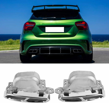 ADATTO PER MERCEDES CLASSE A W176 CLA W117 TERMINALI DI SCARICO LOOK AMG ACCIAIO INOX CROMATO AUTOELEGANCERICAMBI