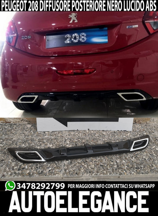 PEUGEOT 208 UNDER BUMPER DIFFUSER OVAL TIP DIFFUSER ABS GLOSSY BLACK