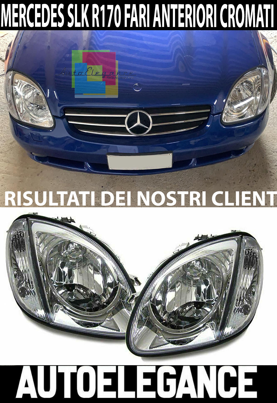 COPPIA FARI CROMATI PER MERCEDES SLK 170 AUTOELEGANCERICAMBI