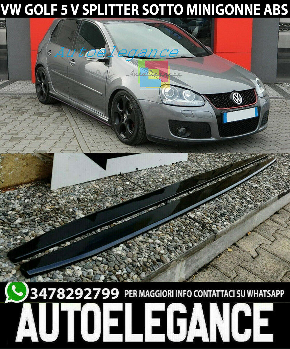 FLAPS UNDER SIDE SKIRTS VW GOLF 5 V ABS GLOSSY BLACK 0034