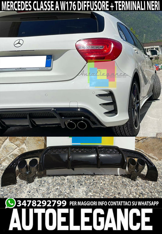 MERCEDES CLASSE A W176 DIFFUSORE AMG NERO LUCIDO ESTRATTORE + TERMINALI DOPPI