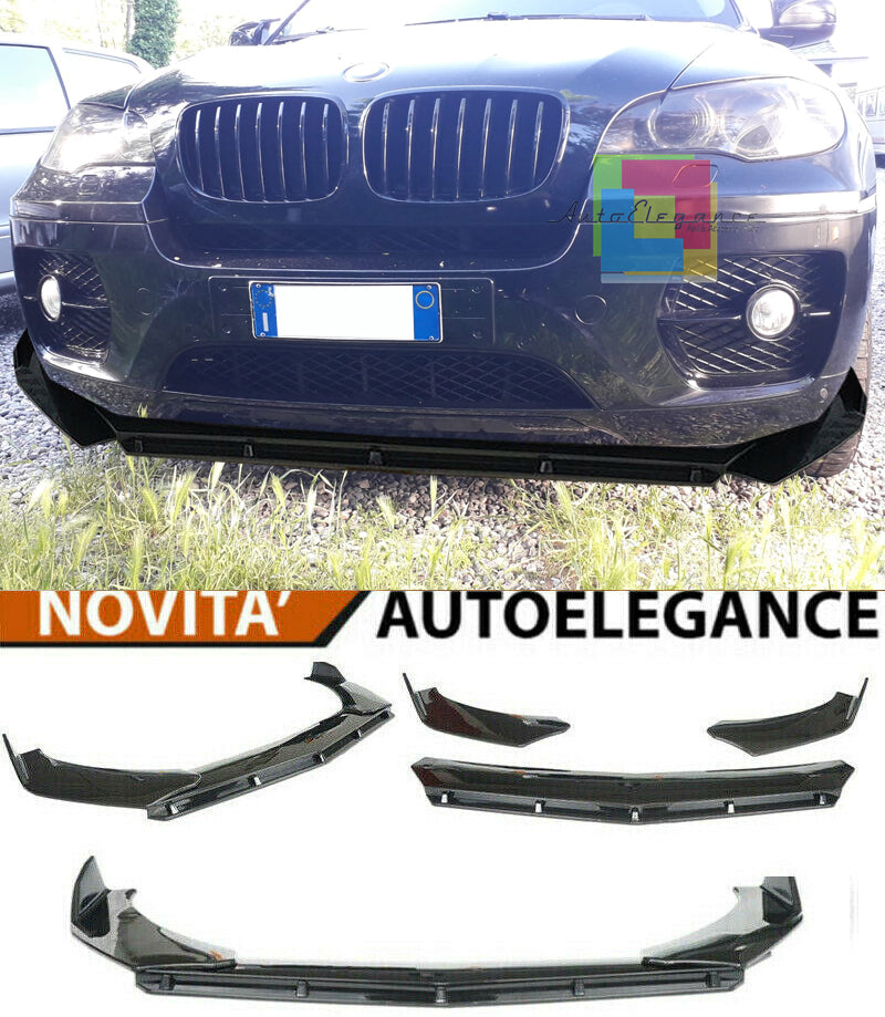 0324 BMW X5 E70 SPLITTER PARAURTI ANTERIORE NERO LUCIDO LOOK RS AUTOELEGANCERICAMBI
