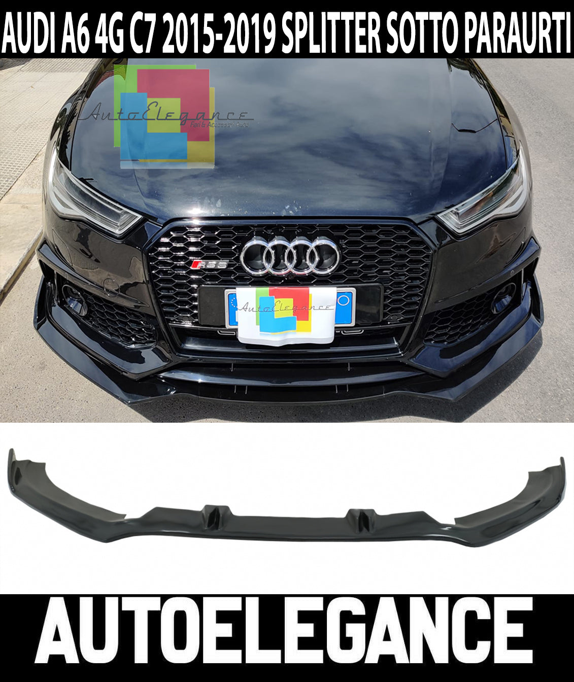 AUDI A6 4G C7 2015-2018 SPOILER SOTTO PARAURTI ANTERIORE RS6 ABS NERO SPLITTER AUTOELEGANCERICAMBI