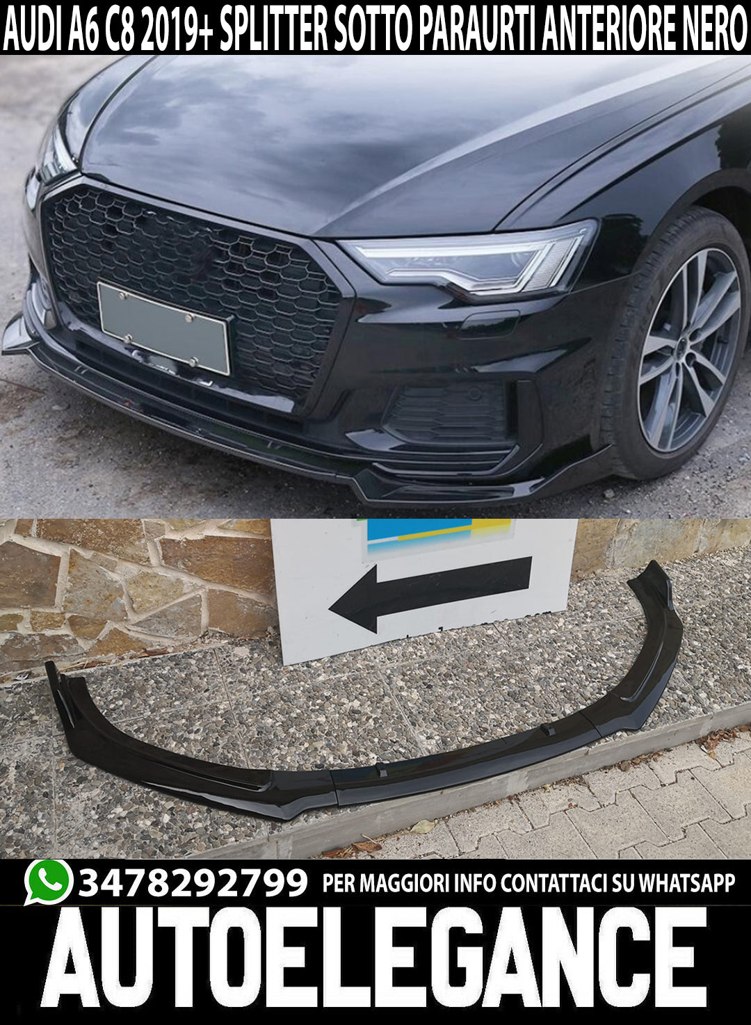 FRONT BUMPER ABS AUDI A6 4A C8 DESIGN RS6 SPLITTER GLOSSY BLACK