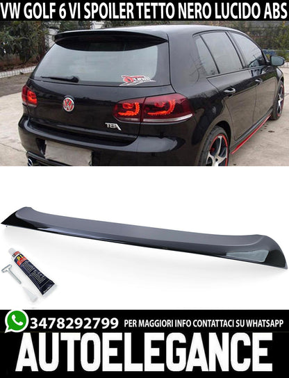 SPOILER SUL TETTO PER VW GOLF 6 VI 2008-2012 POSTERIORE SPORTIVO NERO LUCIDO