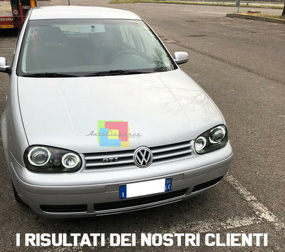 VW GOLF 4 IV 1997-2003 FARI ANTERIORI NERI CON ANGEL EYES BIANCHI A LED