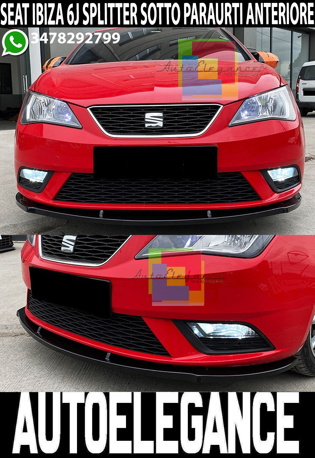 SEAT IBIZA 6J 2008-2017 FRONT BUMPER SPLITTER BLACK ABS BLADE