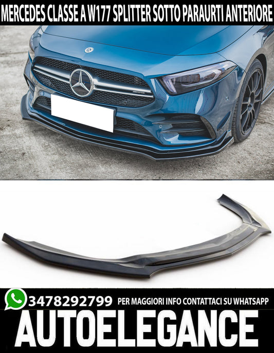 LAMA MERCEDES CLASSE A W177 2018+ SPLITTER SOTTO PARAURTI ANTERIORE NERO AMG A35