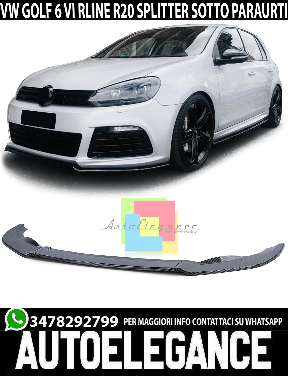 VW GOLF 6 RLINE R20 2008-2012 FRONT BUMPER ABS CARBON SPLITTER