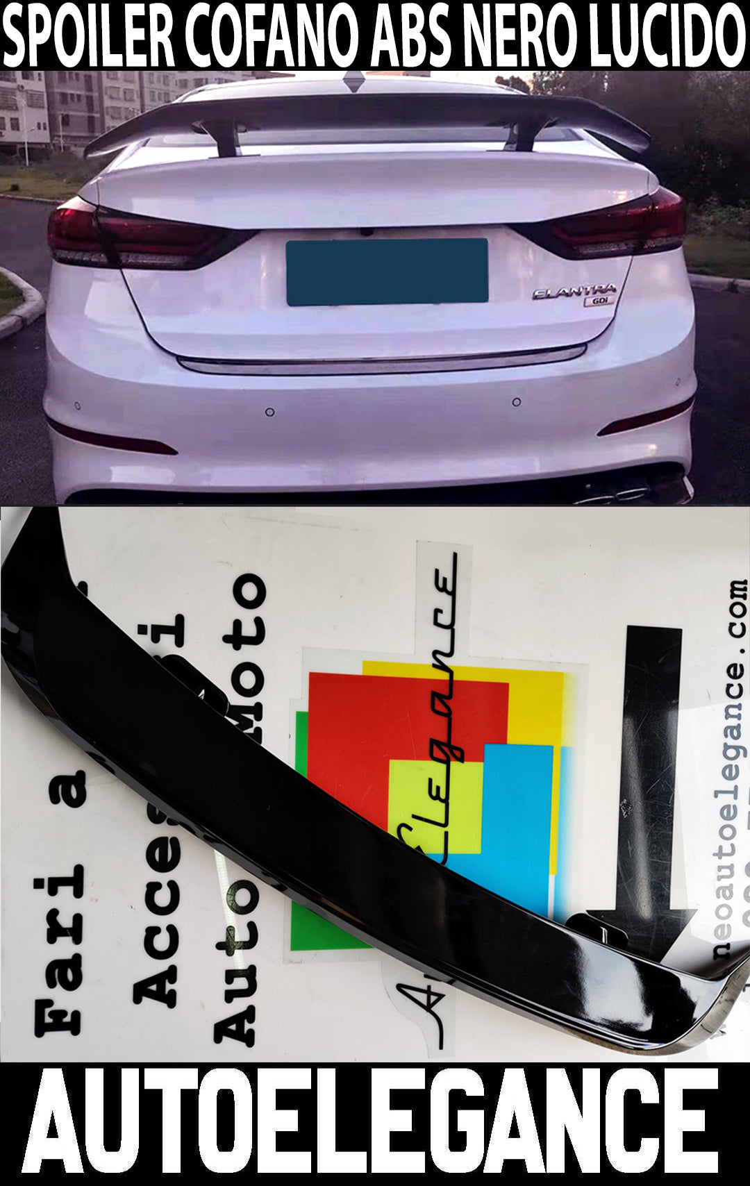 HYUNDAI ELANTRA REAR SPOILER BONNET RLINE ABS GLOSS BLACK