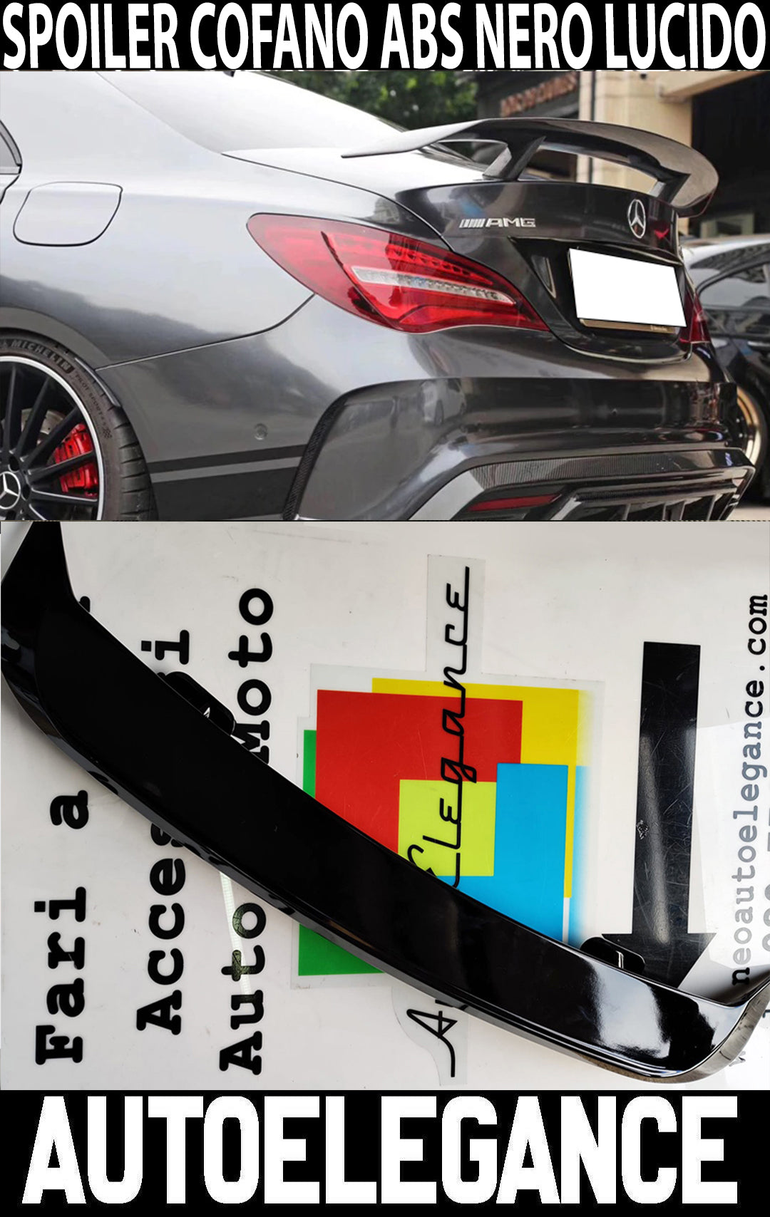 MERCEDES CLA W117 C117 REAR SPOILER BONNET WING ABS GLOSSY BLACK