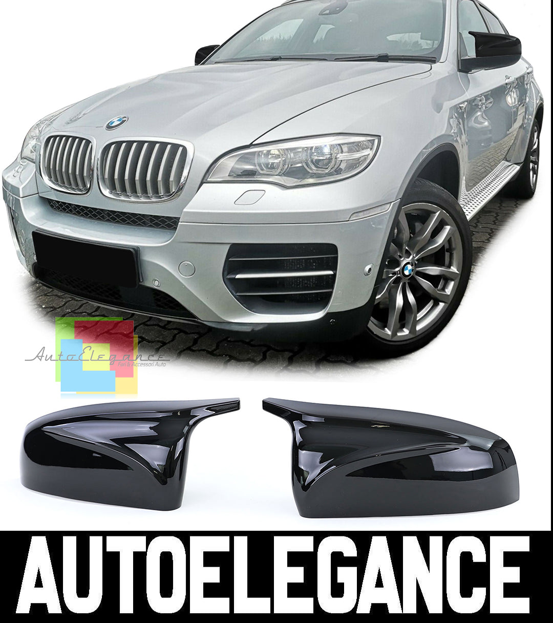 BMW X5 E70 X6 E71 SPECCHI SOSTITUTIVI CALOTTE SPECCHIETTI NERO LUCIDO LOOK M AUTOELEGANCERICAMBI