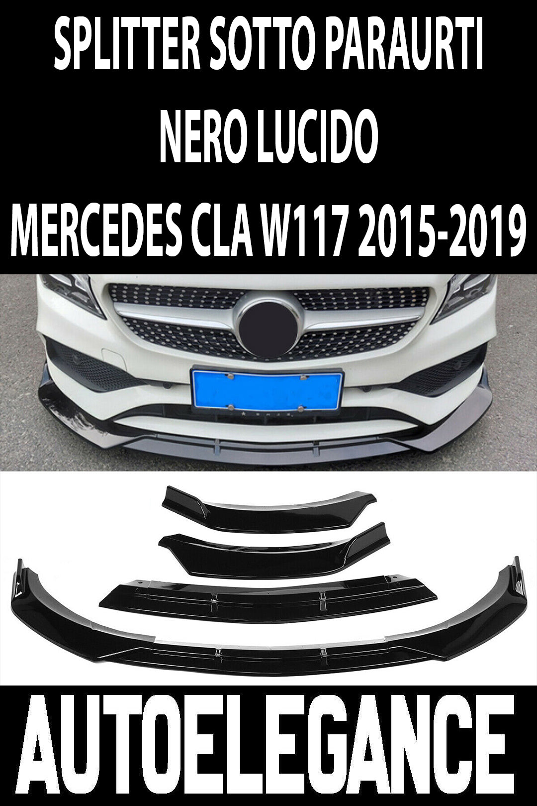 MERCEDES CLA W117 2015-2018 SPLITTER SOTTO PARAURTI ANTERIORE AMG NERO LUCIDO