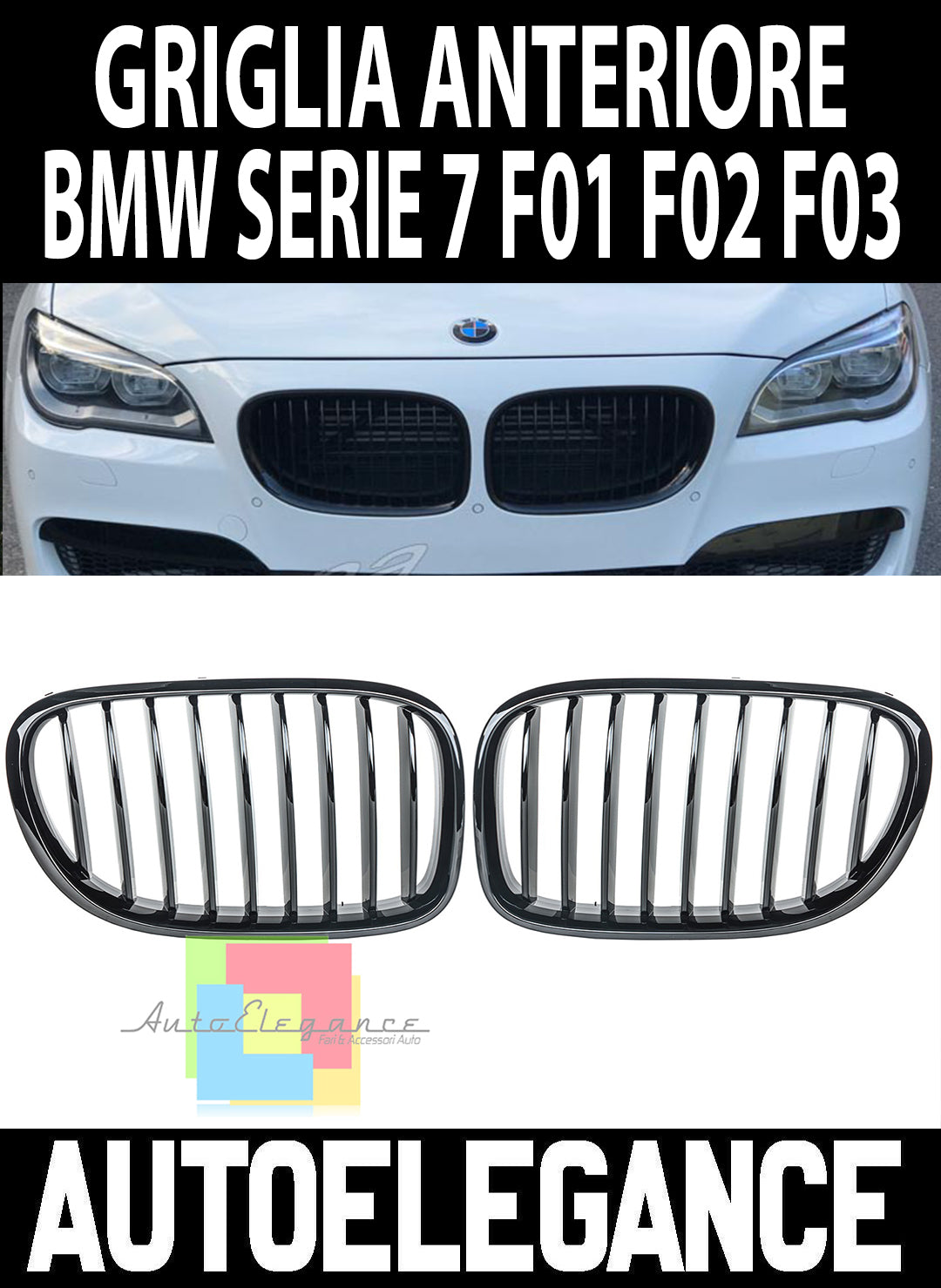 BMW SERIE 7 F01 F02 F03 F04 2012-2015 GRIGLIA ANTERIORE LOOK M NERE AUTOELEGANCERICAMBI