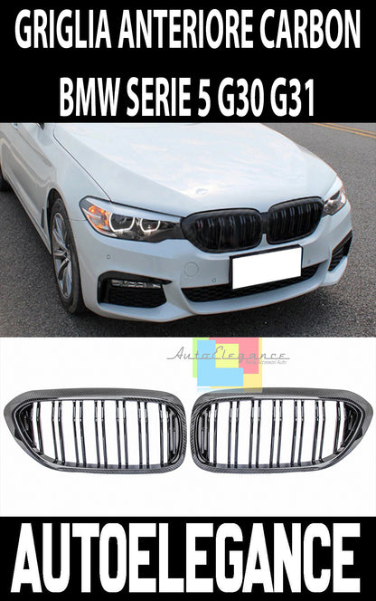 BMW SERIE 5 G30 G31 GRIGLIE ANTERIORI DOPPIA FASCIA M CARBONIO MASCHERINE AUTOELEGANCERICAMBI