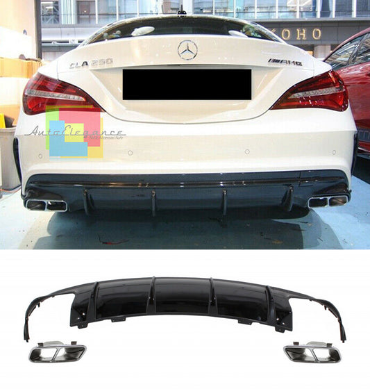 MERCEDES CLA W117 2013-2018 DIFFUSORE POSTERIORE ABS + TERMINALI CROMATI A45 AMG