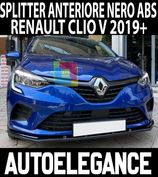 RENAULT CLIO 5 V 2019+ LAMA SOTTO PARAURTI ANTERIORE IN ABS SPLITTER NERO LUCIDO