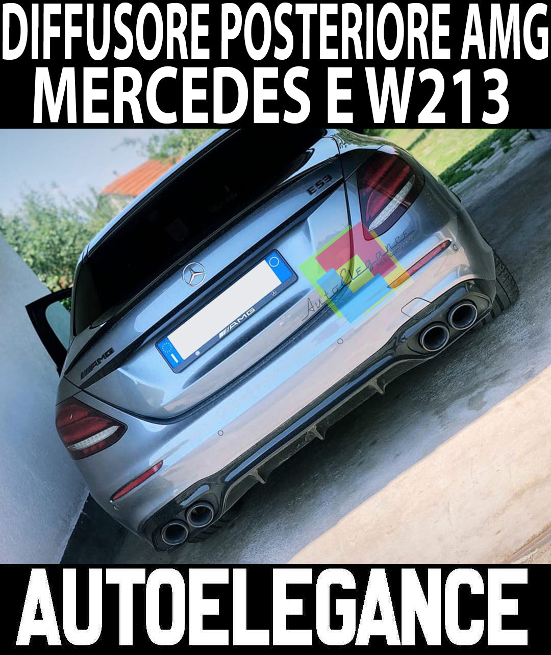 MERCEDES E W213 AMG LOOK REAR DIFFUSER WITH GLOSSY BLACK TIP-PIPE