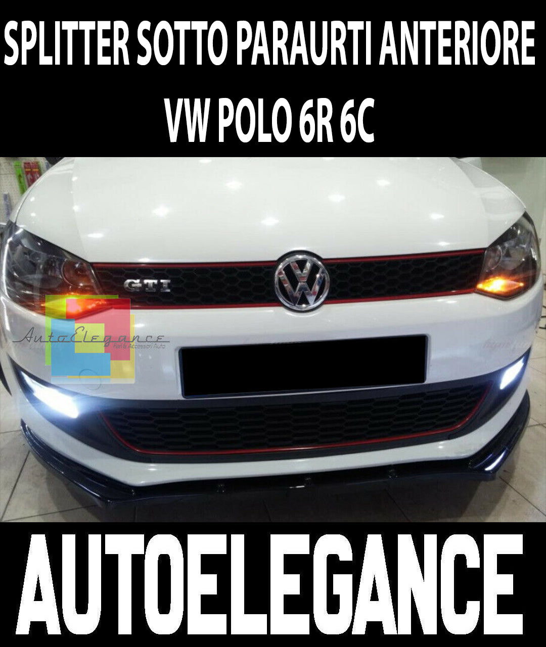 VW POLO 6R 6C 2009 AL 2016 LIP SPOILER SOTTO PARAURTI ANTERIORE ABS NERO .-