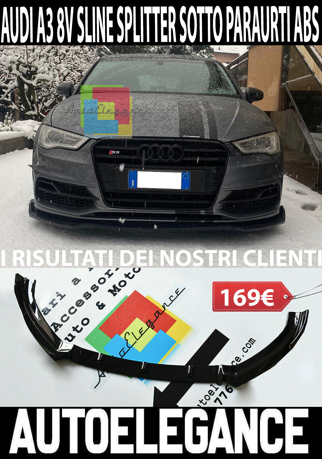 SPLITTER UNDER BUMPER AUDI A3 8V 2012-2015 SLINE ABS BLACK BLADE RS3 LOOK