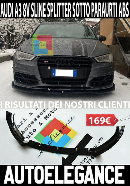 SPLITTER UNDER BUMPER AUDI A3 8V 2012-2015 SLINE ABS BLACK BLADE RS3 LOOK