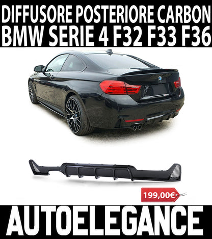 BMW SERIE 4 F32 F33 F36 SOTTO PARAURTI POSTERE DIFFUSORE ABS CARBON LOOK DOPPIO AUTOELEGANCERICAMBI