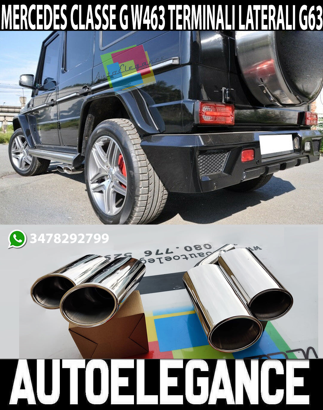TERMINALI DI SCARICO MERCEDES G W463 1998+ INOX CON LOGO AMG G500 G55 G63 G65