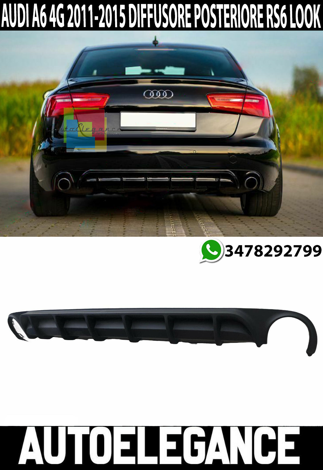 DIFFUSORE LOOK S6 RS6 AUDI A6 C7 4G 2011-2014 AVANT BERLINA SPOILER POSTERIORE