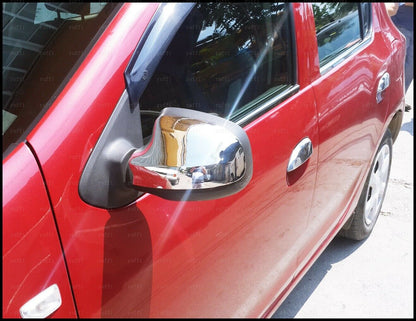 DACIA SANDERO I II 2008-2019 CALOTTE SPECCHIO ADESIVE CROMATE 3M ACCIAIO INOX AUTOELEGANCERICAMBI