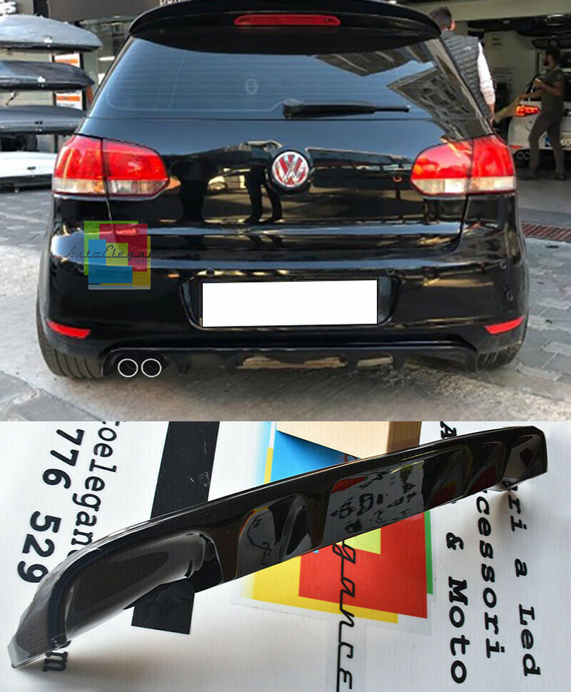 SOTTO PARAURTI POSTERIORE VW GOLF 6 VI 08-12 DIFFUSORE DOPPIO ABS NERO LUCIDO