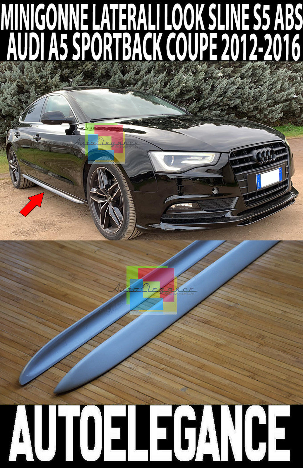 AUDI A5 2012+ RESTYLING MINIGONNE LATERALI SOTTO PORTA LOOK S-LINE S5 AUTOELEGANCERICAMBI