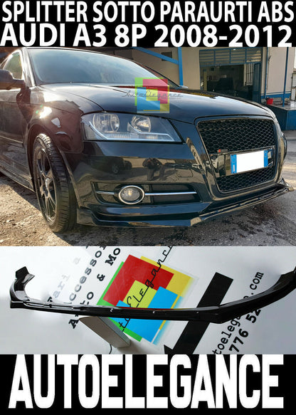SOTTO PARAURTI ANTERIORE AUDI A3 8P 2008-2012 SPOILER ABS / PLASTIC NERO SPLITTER