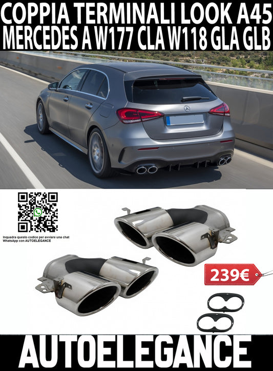 MERCEDES A W177 CLA W118 GLB GLA CHROME EXHAUST TIPPINES AMG LOOK A45