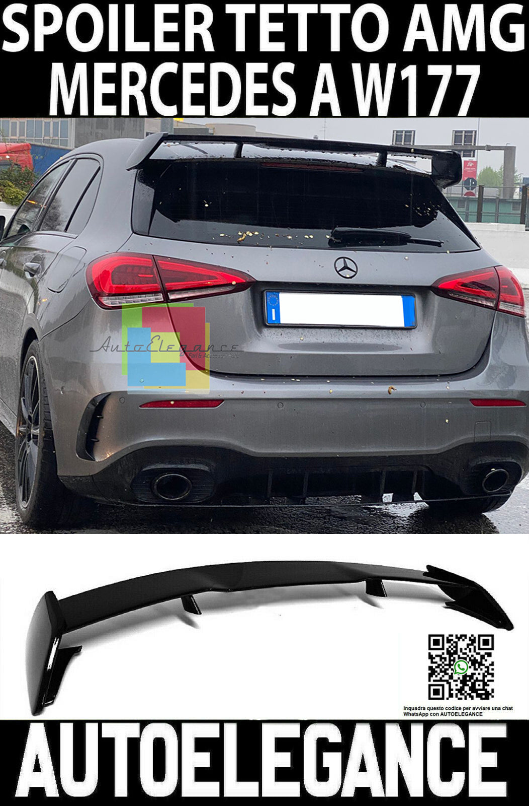 MERCEDES A-CLASS W177 REAR SPOILER AMG LOOK ROOF ABS BLACK WING