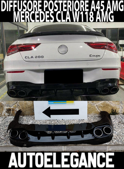 MERCEDES CLA W118 AMG REAR DIFFUSER WITH BLACK STAINLESS STEEL TIPPER A45