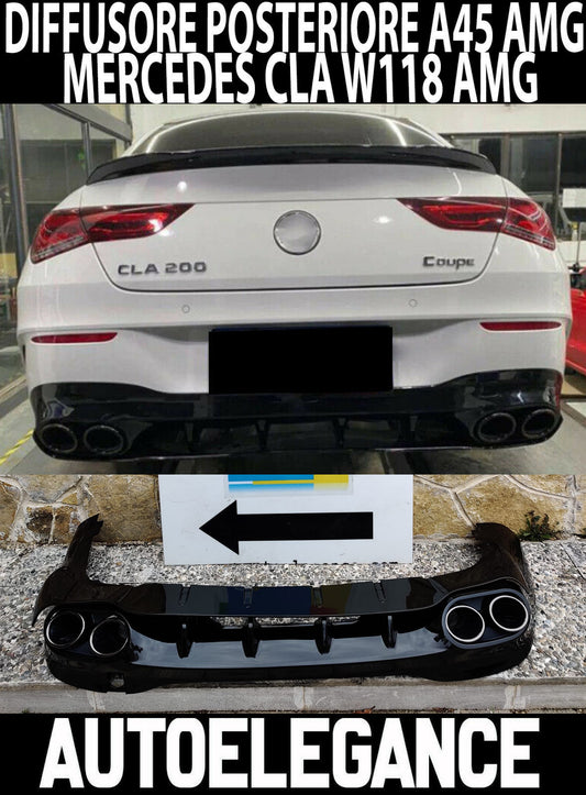 MERCEDES CLA W118 AMG REAR DIFFUSER WITH BLACK STAINLESS STEEL TIPPER A45