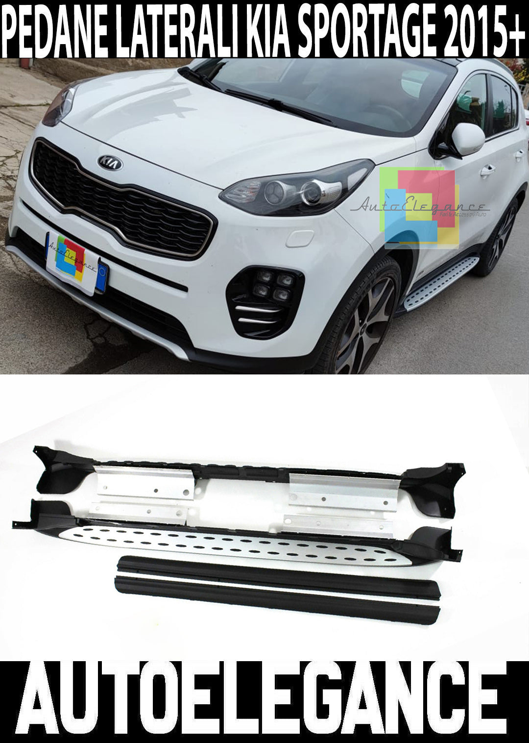 PEDANE LATERALI KIA SPORTAGE 2015+ SOTTO PORTA ACCIAIO INOX E PVC