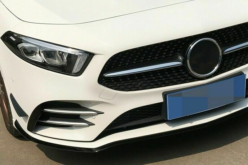 MERCEDES A-CLASS W177 LIP SPOILER FRONT BUMPER AMG A45 ABS BLACK WITH MUSTACHE