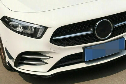 MERCEDES A-CLASS W177 LIP SPOILER FRONT BUMPER AMG A45 ABS BLACK WITH MUSTACHE