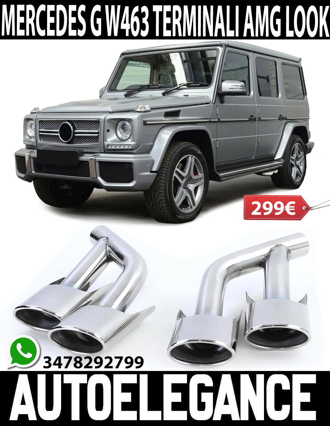 MERCEDES G-CLASS W463 1998-2015 AMG EXHAUST PIPE STAINLESS STEEL CHROME