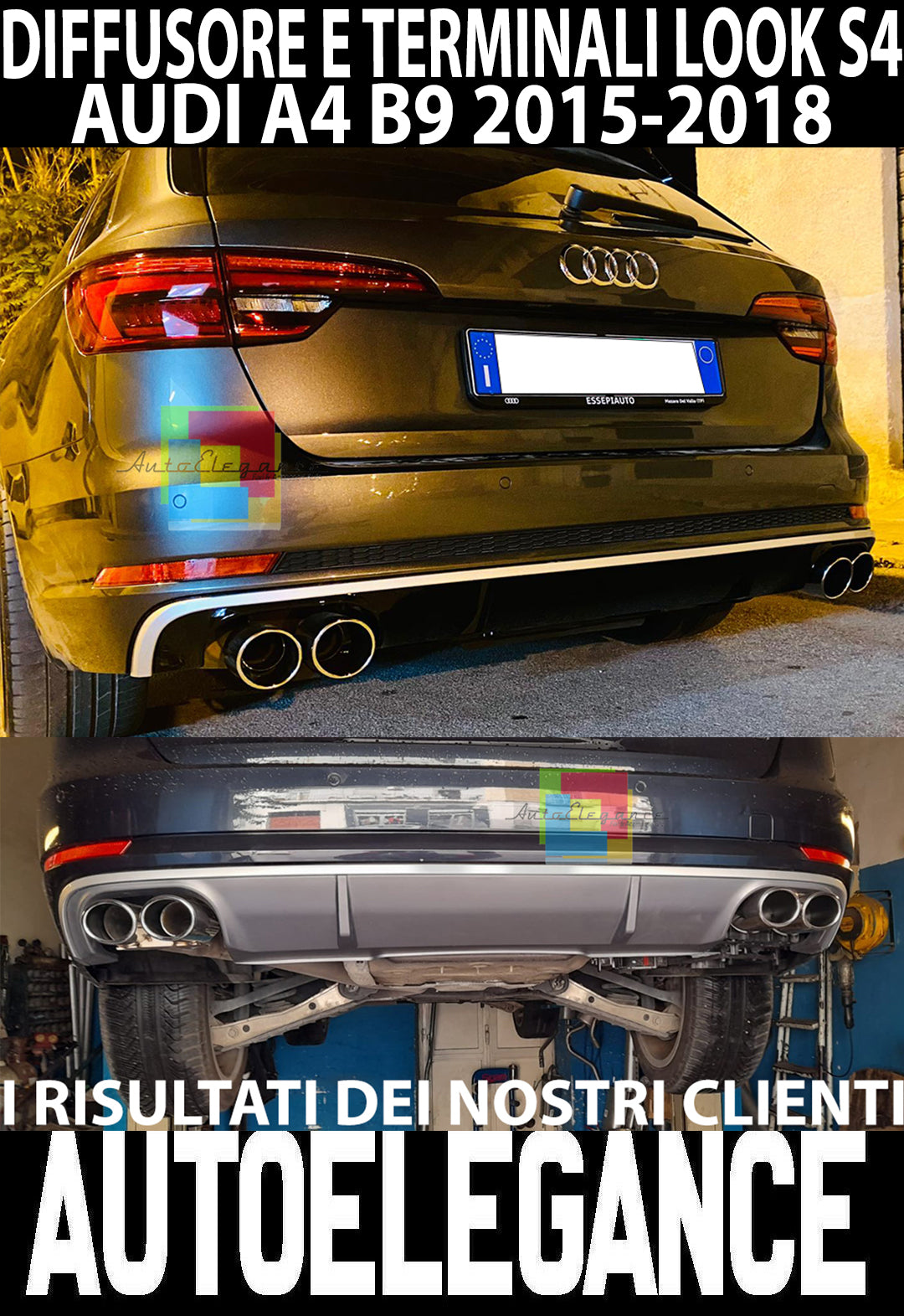 AUDI A4 B9 8W 2015-2018 SOTTO PARAURTI ABS DIFFUSORE POSTERIORE + TERMINALI S4 AUTOELEGANCERICAMBI